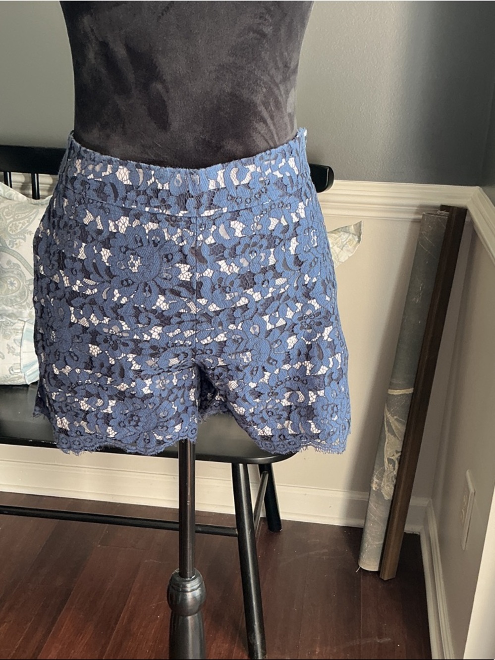 Anthropologie Blue Floral Lace High-Waist Skort